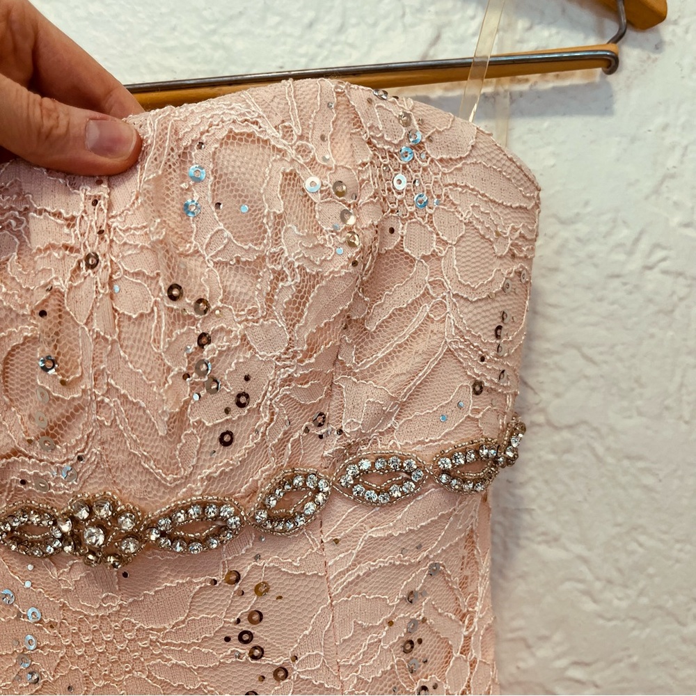 Vintage Y2k 90s Pink Lace Gown Dress Sequins Jewels My Michelle 1 XXS Prom - Picture 5 of 13